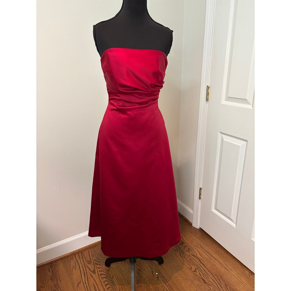 Michaelangela Red Satin Strapless Formal Dress